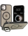 Etui s podstavcem a magnetickým kroužkem Bizon Case Eclipse pro Apple iPhone 11 kouřové s černým rámem
