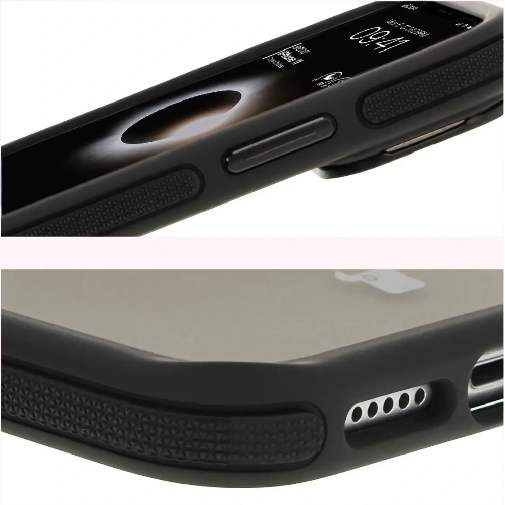 Etui z podstawką i pierścieniem magnetycznym Bizon Case Eclipse do Apple iPhone 11 przydymione z czarną ramką