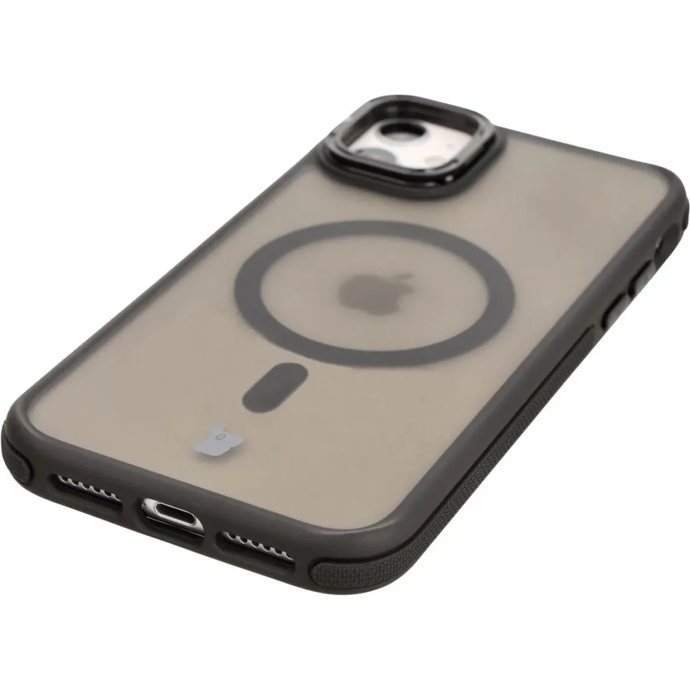 Etui z podstawką i pierścieniem magnetycznym Bizon Case Eclipse do Apple iPhone 11 przydymione z czarną ramką
