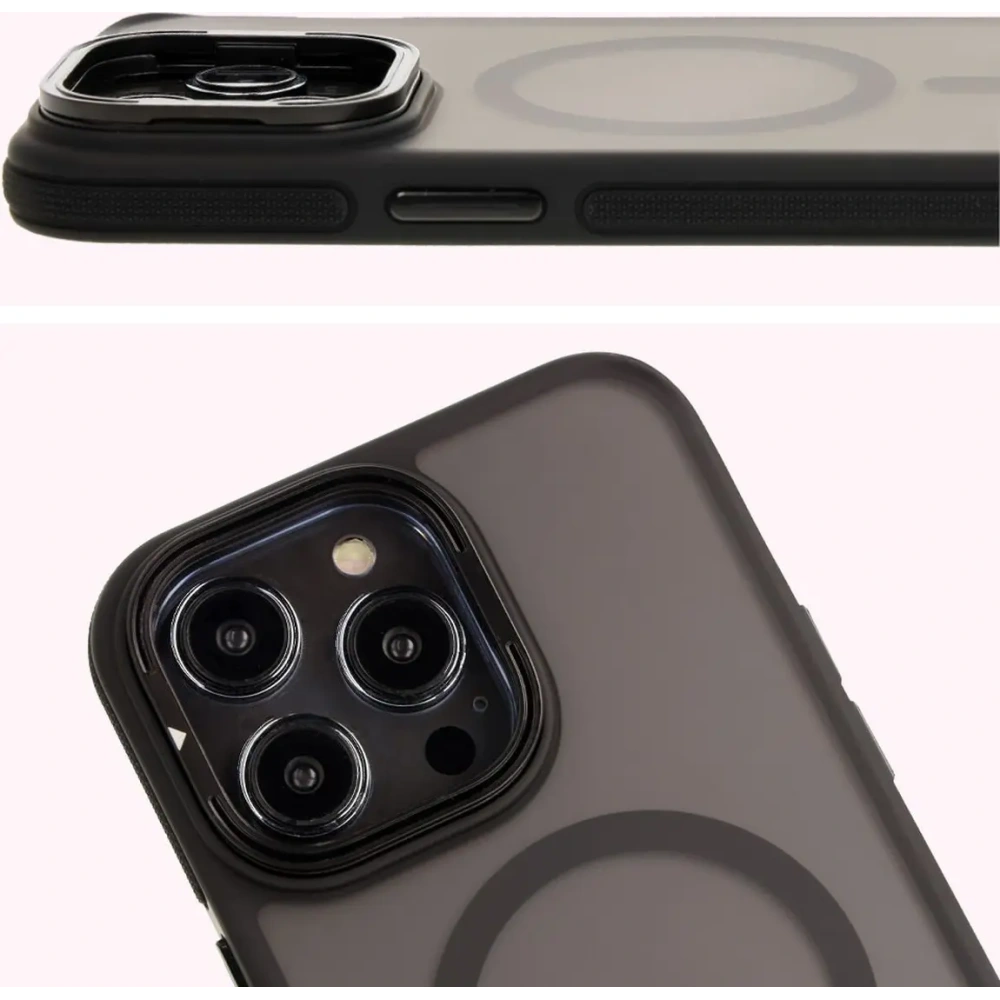Etui z podstawką i pierścieniem magnetycznym Bizon Case Eclipse do Apple iPhone 14 Pro Max przydymione z czarną ramką