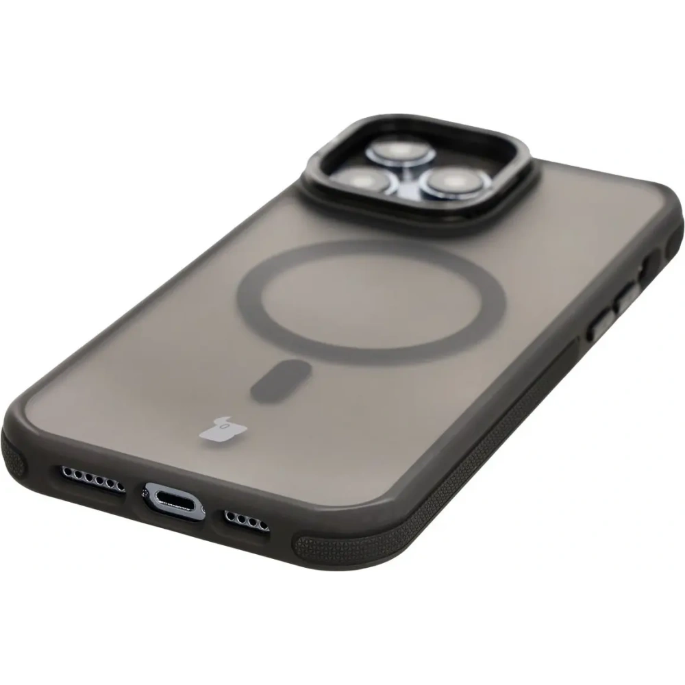 Etui z podstawką i pierścieniem magnetycznym Bizon Case Eclipse do Apple iPhone 14 Pro Max przydymione z czarną ramką