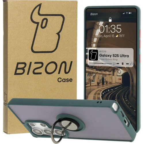 Buy Bizon Case Hybrid Ring Samsung Galaxy S25 Ultra smoky with a dark green frame - BIZ7187 - {ean13} - Home Screen Store Europe