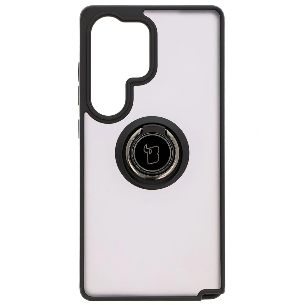Etui z uchwytem na palec Bizon Case Hybrid Ring do Samsung Galaxy S25 Ultra przydymione z czarną ramką