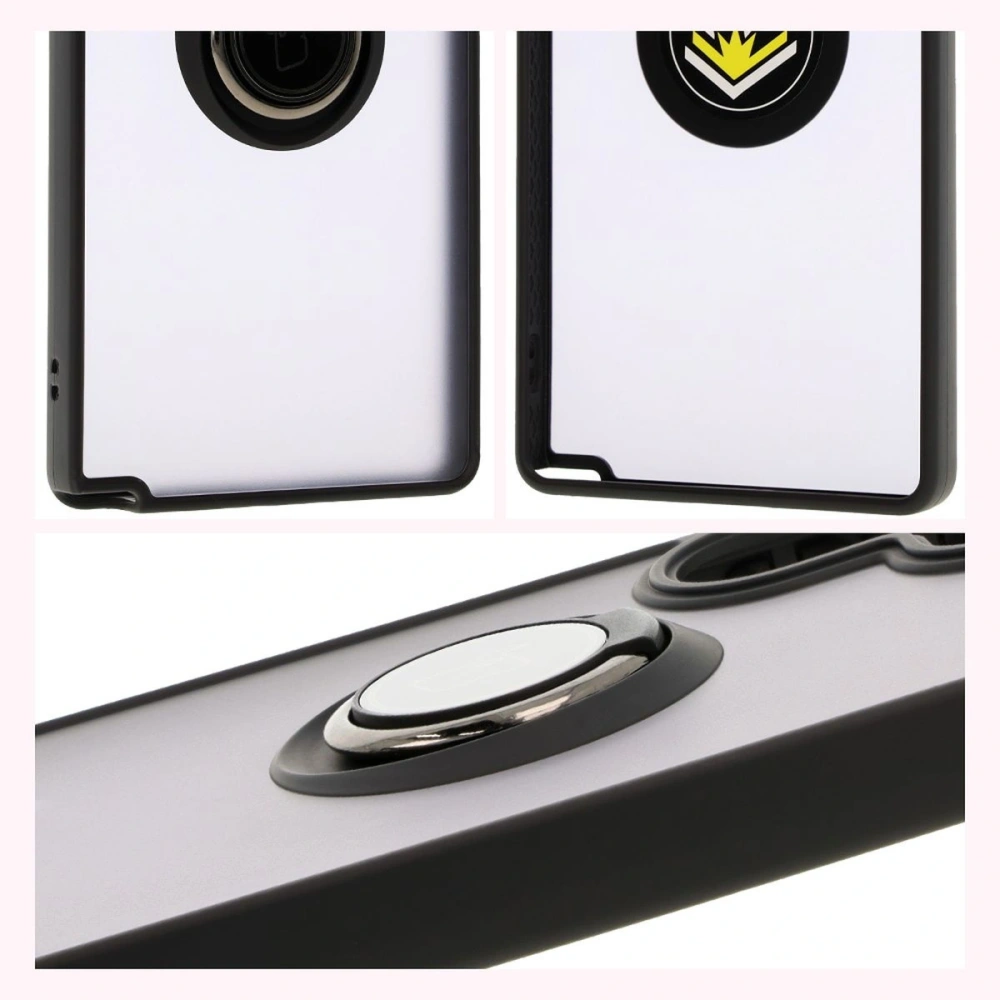 Etui z uchwytem na palec Bizon Case Hybrid Ring do Samsung Galaxy S25 Ultra przydymione z czarną ramką