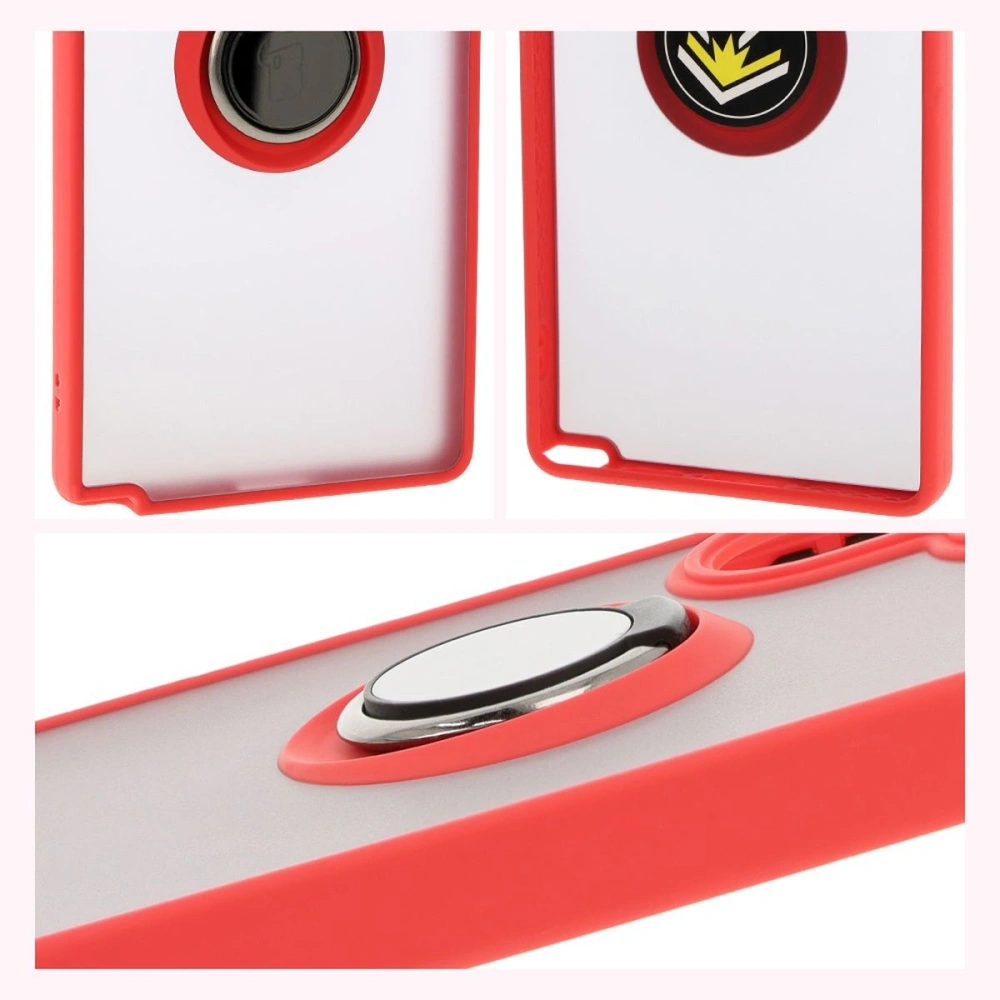 Etui z uchwytem na palec Bizon Case Hybrid Ring do Samsung Galaxy S25 Ultra przydymione z czerwoną ramką