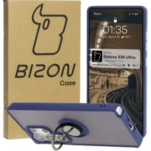 Kup Bizon Case Hybrid Gyűrű Samsung Galaxy S25 Ultra füstös színben, tengerészkék kerettel - BIZ7190 - {ean13} - Sklep Home Screen