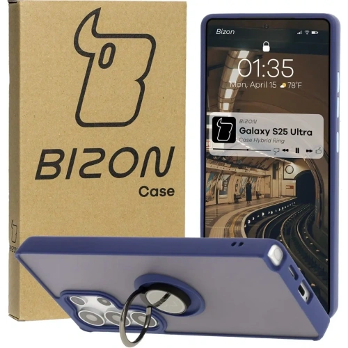 Kup Etui s úchytem na prst Bizon Case Hybrid Ring pro Samsung Galaxy S25 Ultra kouřové s modrým rámečkem - BIZ7190 - {ean13} - Sklep Home Screen
