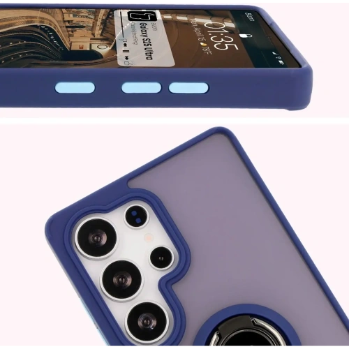 Kup Etui s úchytem na prst Bizon Case Hybrid Ring pro Samsung Galaxy S25 Ultra kouřové s modrým rámečkem - BIZ7190 - {ean13} - Sklep Home Screen