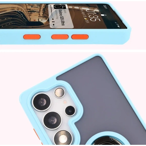 Kup Etui s úchytem na prst Bizon Case Hybrid Ring pro Samsung Galaxy S25 Ultra kouřové s jasně modrým rámečkem - BIZ7191 - {ean13} - Sklep Home Screen