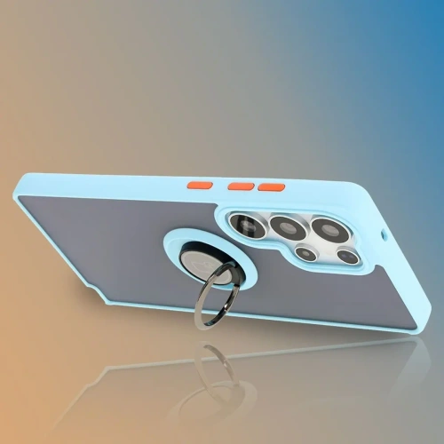 Kup Etui s úchytem na prst Bizon Case Hybrid Ring pro Samsung Galaxy S25 Ultra kouřové s jasně modrým rámečkem - BIZ7191 - {ean13} - Sklep Home Screen