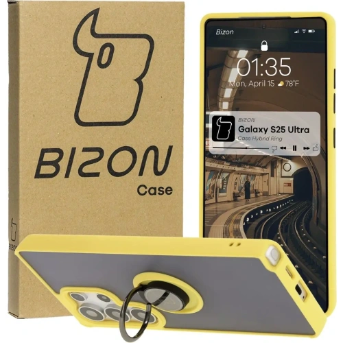 Buy Bizon Case Hybrid Ring Samsung Galaxy S25 Ultra smoky with a yellow frame - BIZ7192 - {ean13} - Home Screen Store Europe