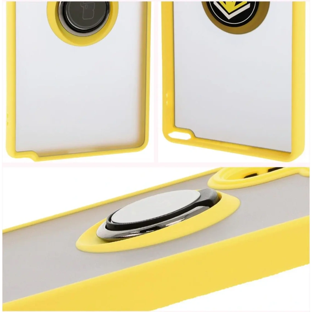 Etui z uchwytem na palec Bizon Case Hybrid Ring do Samsung Galaxy S25 Ultra przydymione z żółtą ramką