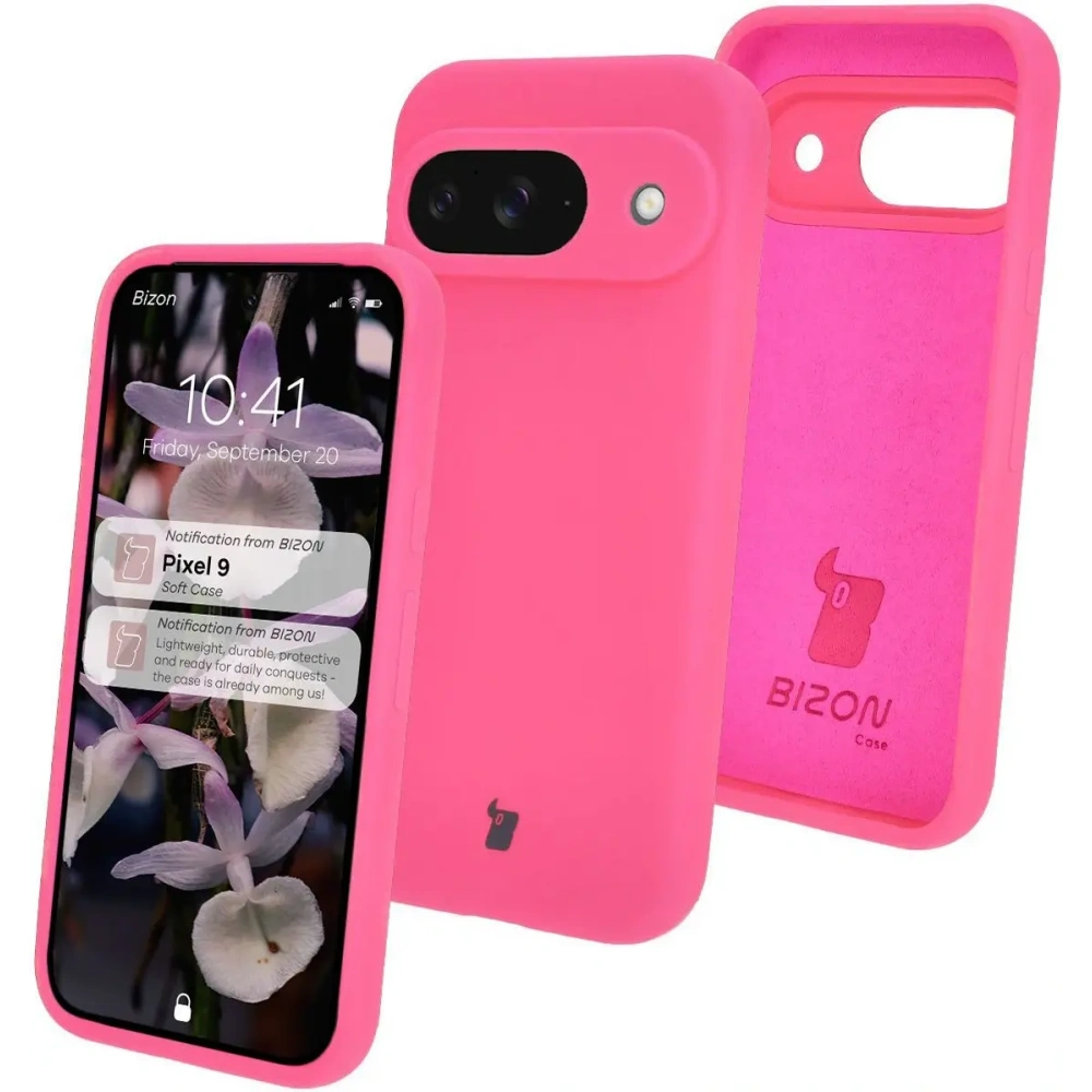Silikonowe etui Bizon Soft Case do Google Pixel 9 neonowo-różowe