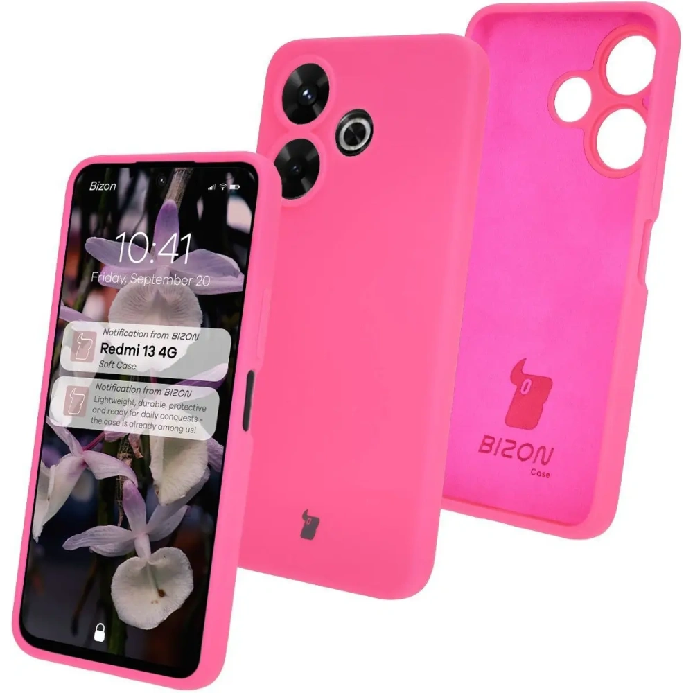 Silikonowe etui Bizon Soft Case do Xiaomi Redmi 13 4G neonowo-różowe