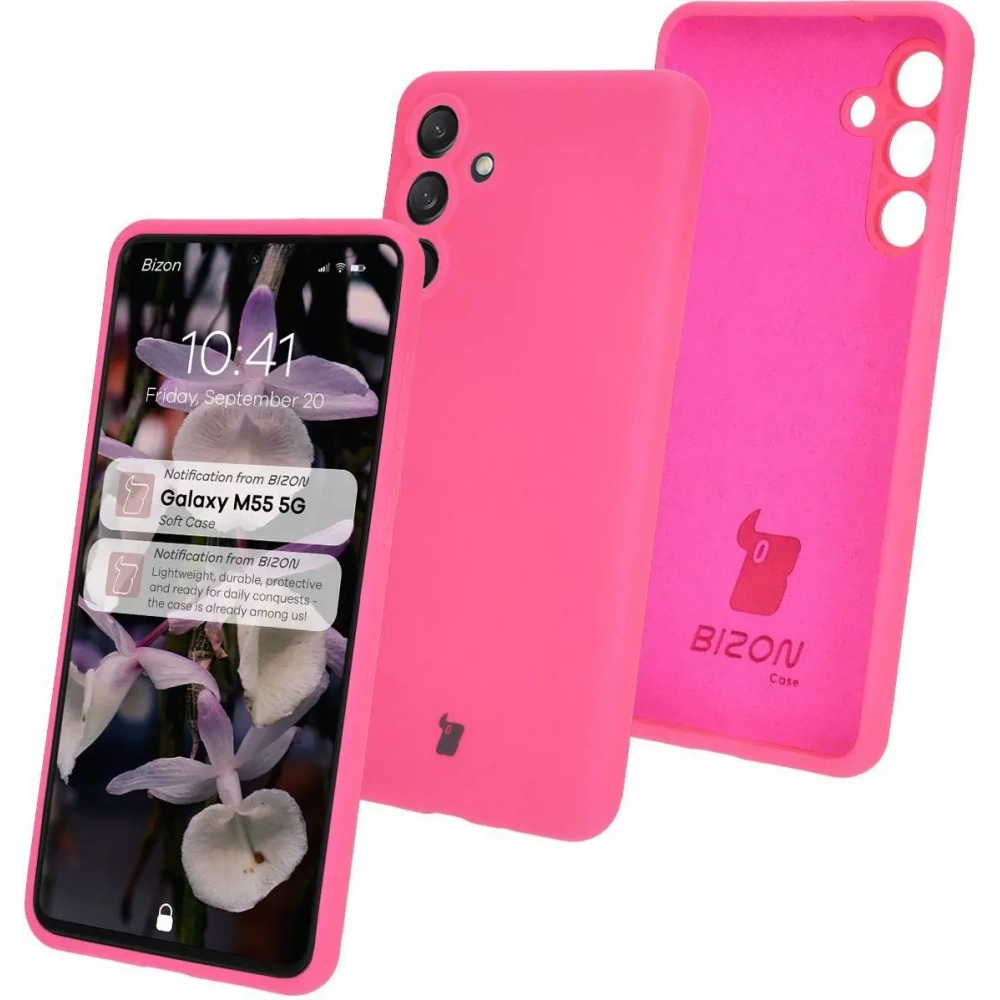Silikonowe etui Bizon Soft Case do Samsung Galaxy M55 5G neonowo-różowe