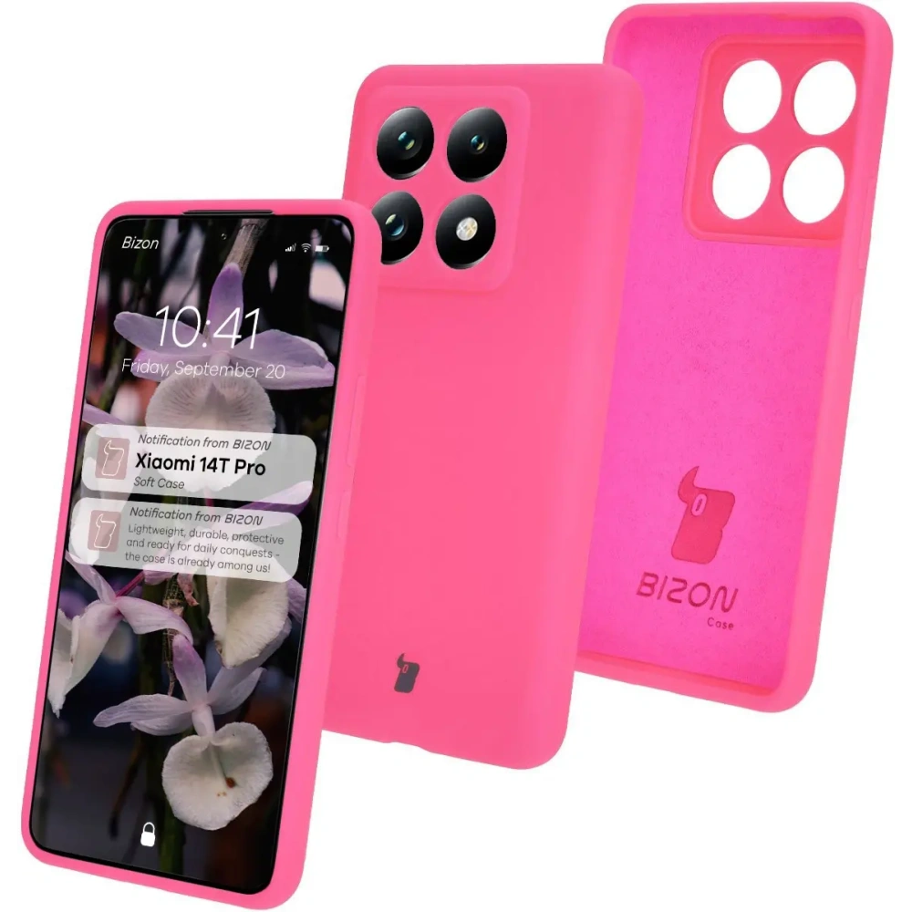 Silikonowe etui Bizon Soft Case do Xiaomi 14T Pro neonowo-różowe