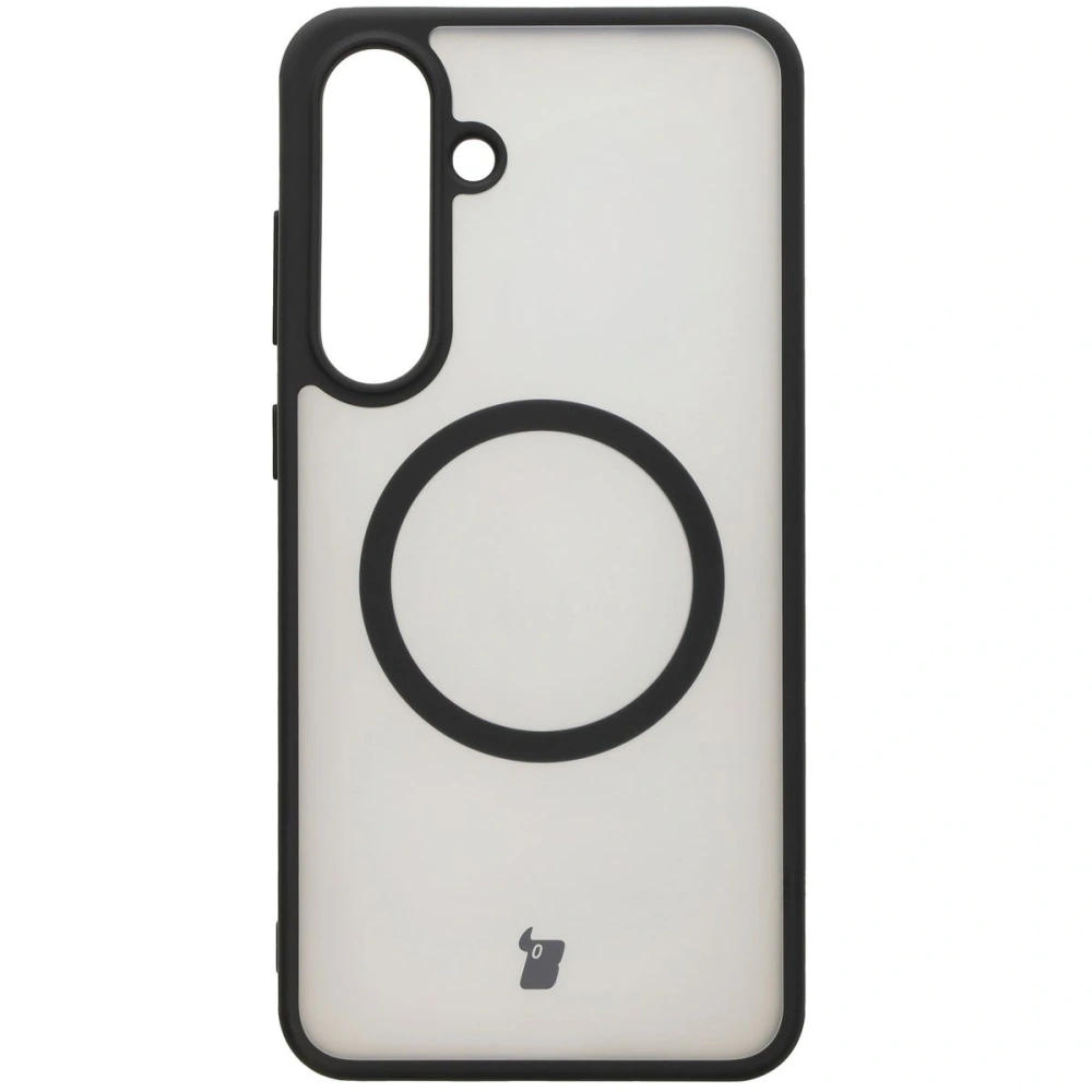 Etui z pierścieniem magnetycznym Bizon Case MatteO do Samsung Galaxy S25 Plus półprzezroczyste z czarną ramką