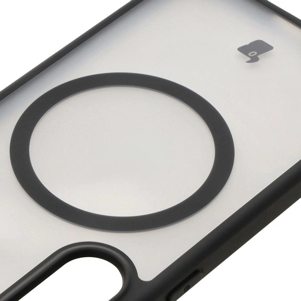 Etui z pierścieniem magnetycznym Bizon Case MatteO do Samsung Galaxy S25 Plus półprzezroczyste z czarną ramką