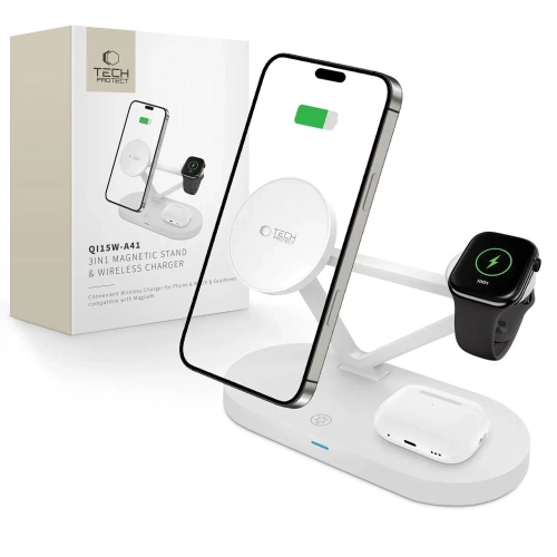 Kup Tech-Protect QI15W-A41 3in1 Magnetic Încărcător wireless MagSafe alb - THP3663 - {ean13} - Sklep Home Screen