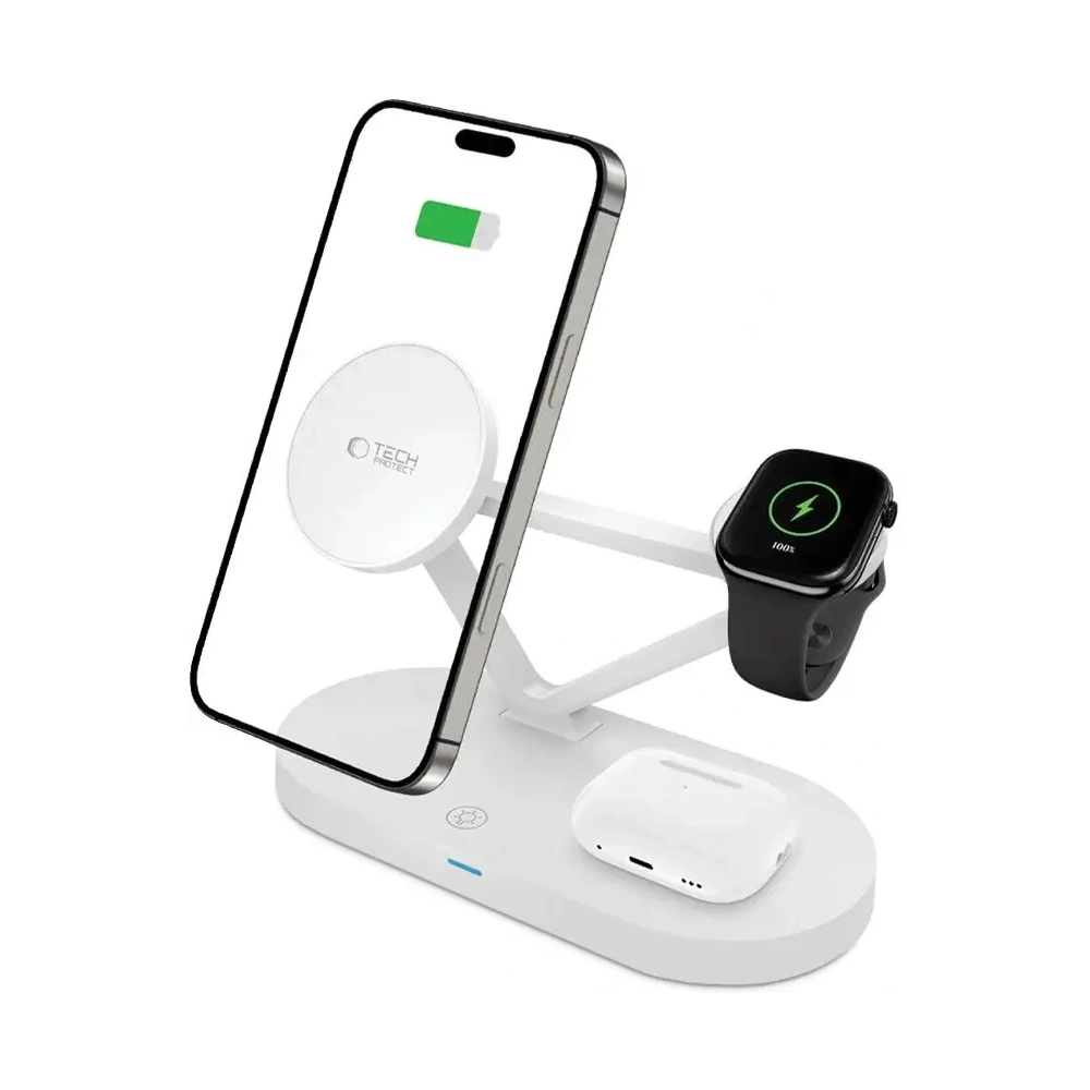 Ładowarka bezprzewodowa Tech-Protect QI15W-A41 3in1 Magnetic MagSafe Wireless Charger White