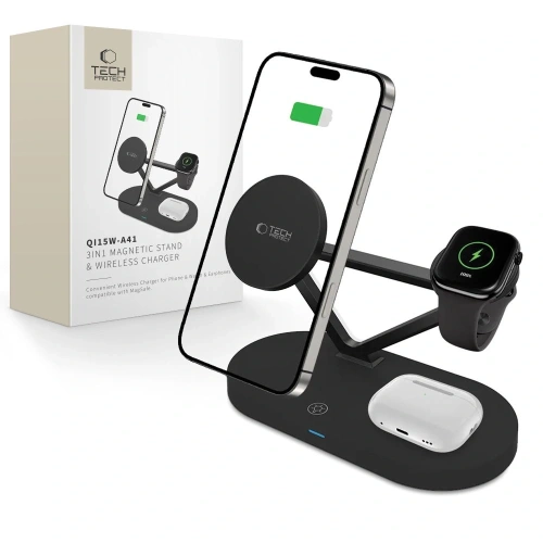 Kup Tech-Protect QI15W-A41 3in1 Magnetic Încărcător Wireless MagSafe Negru - THP3664 - {ean13} - Sklep Home Screen