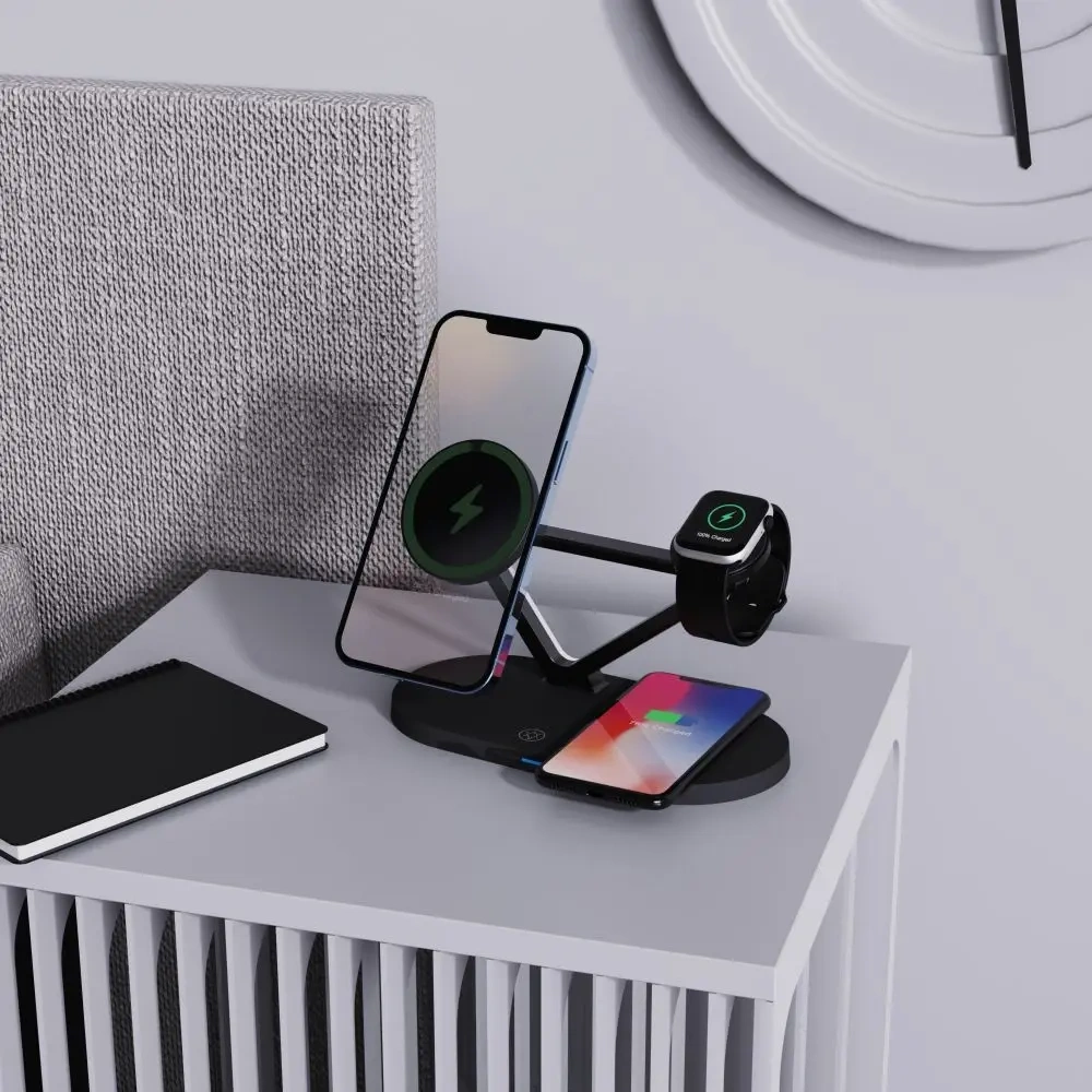 Ładowarka bezprzewodowa Tech-Protect QI15W-A41 3in1 Magnetic MagSafe Wireless Charger Black