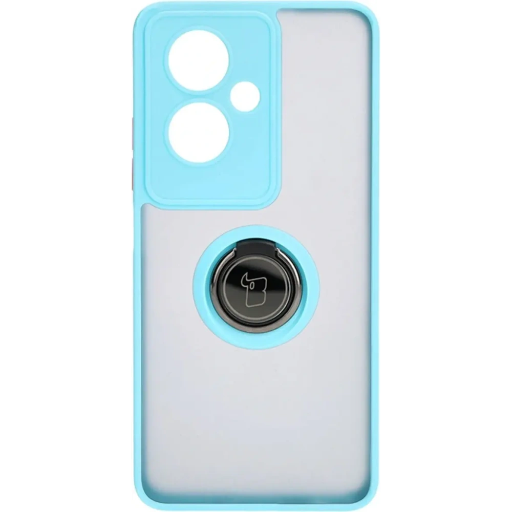 Etui z uchwytem na palec Bizon Case Hybrid Ring do Oppo A79 5G przydymione z jasnoniebieską ramką