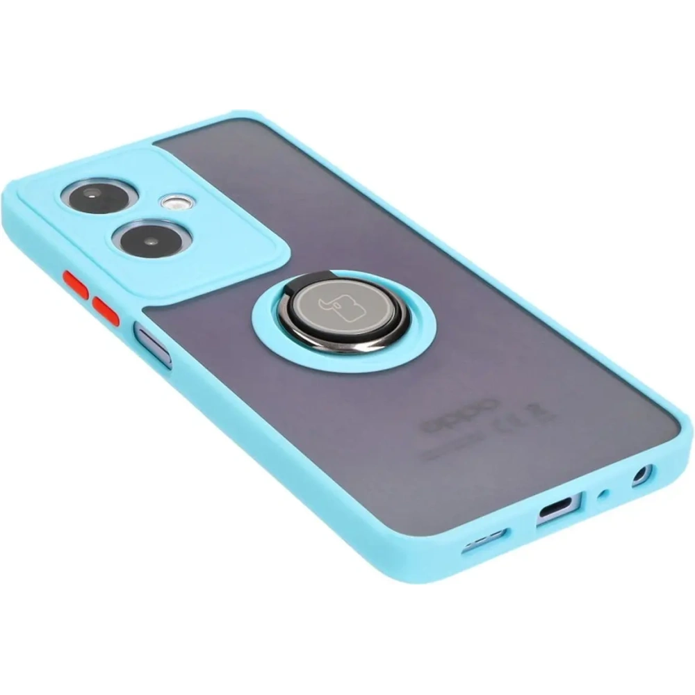 Etui z uchwytem na palec Bizon Case Hybrid Ring do Oppo A79 5G przydymione z jasnoniebieską ramką