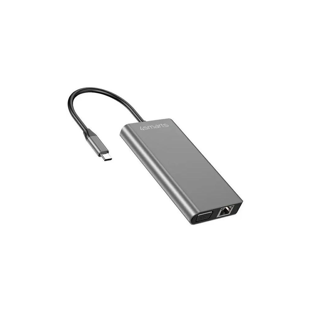 HUB 8w1 4smarts DeX Mode USB-C / 2xUSB-A 3.0, USB-C, HDMI 1.4, SD/TF, VGA, Ethernet RJ-45, 3.5mm szary