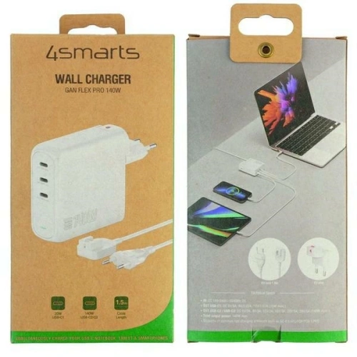 Kup Ładowarka sieciowa 4smarts GaN Flex Pro 140W 3xUSB-C biały - 4SMR61 - {ean13} - Sklep Home Screen