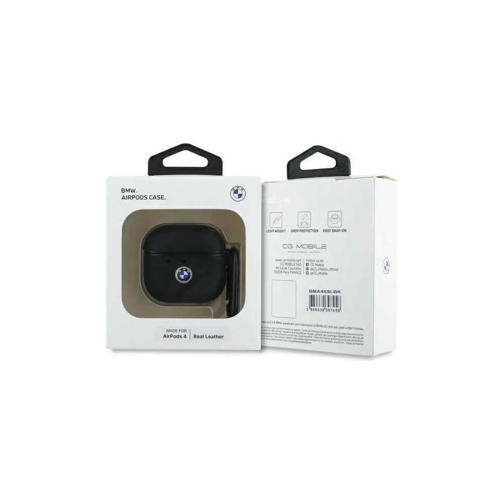 Etui BMW BMA4SSLBK Apple AirPods 4 cover Geniune Leather Silver Logo czarny/black