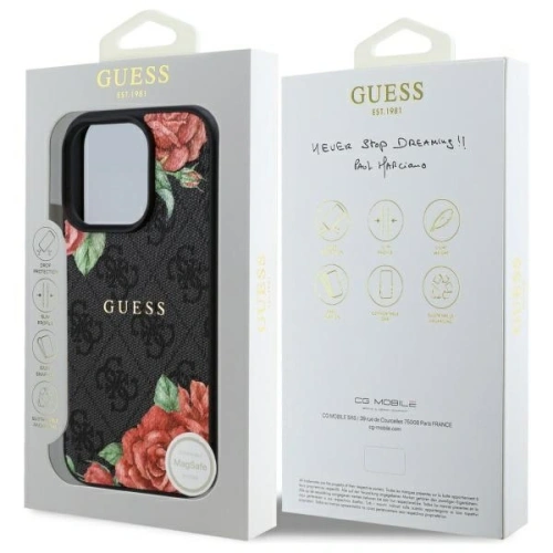 Buy Guess GUHMP16LP4ROPEMCK Apple iPhone 16 Pro hardcase 4G Flowers Print MagSafe black - GUE4215 - {ean13} - Home Screen Store Europe