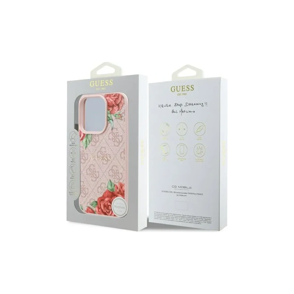 Etui Guess GUHMP16LP4ROPEMCP Apple iPhone 16 Pro hardcase 4G Flowers Print MagSafe różowy/pink