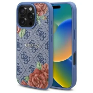 Buy Guess GUHMP16SP4ROPEMCB Apple iPhone 16 hardcase 4G Flowers Print MagSafe blue - GUE4218 - {ean13} - Home Screen Store Europe