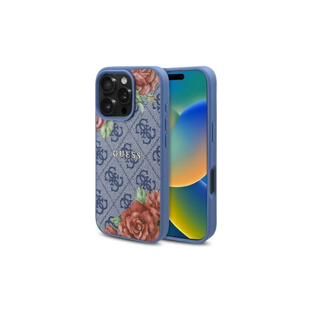 Etui Guess GUHMP16SP4ROPEMCB Apple iPhone 16 hardcase 4G Flowers Print MagSafe niebieski/blue