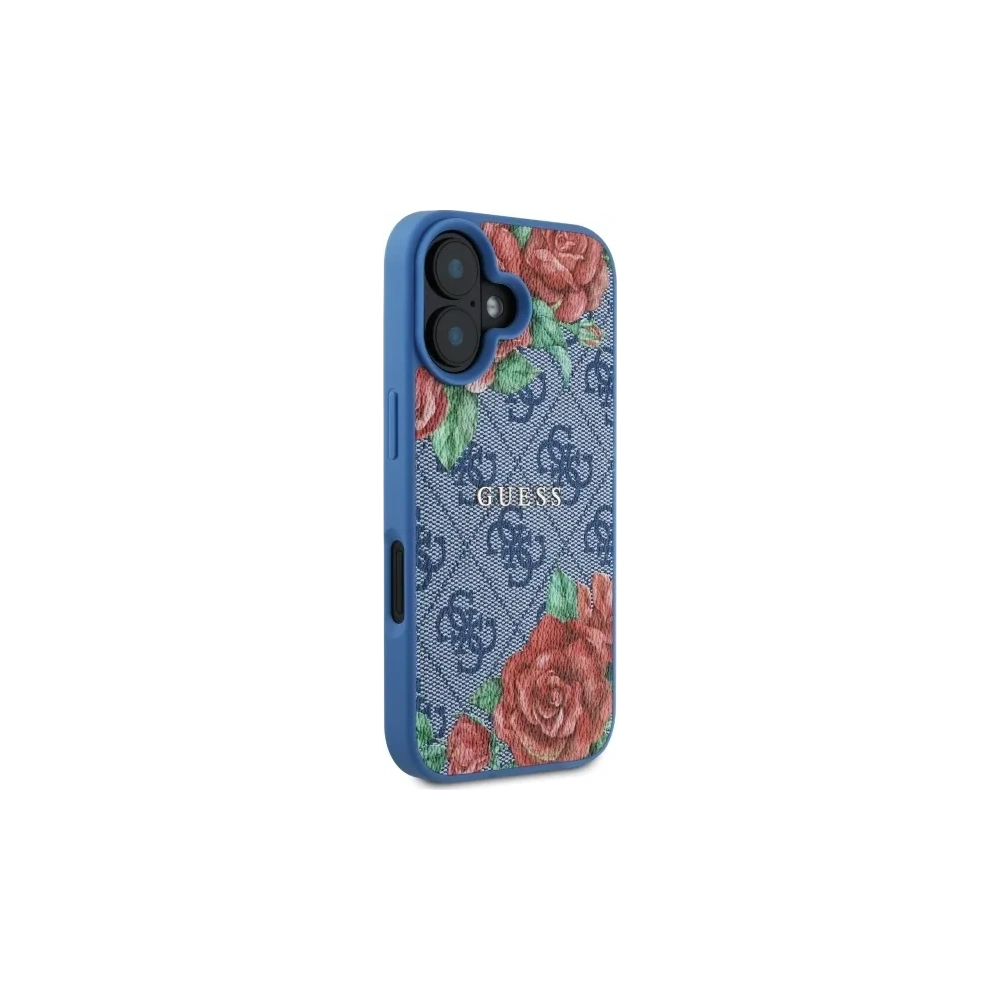 Etui Guess GUHMP16SP4ROPEMCB Apple iPhone 16 hardcase 4G Flowers Print MagSafe niebieski/blue