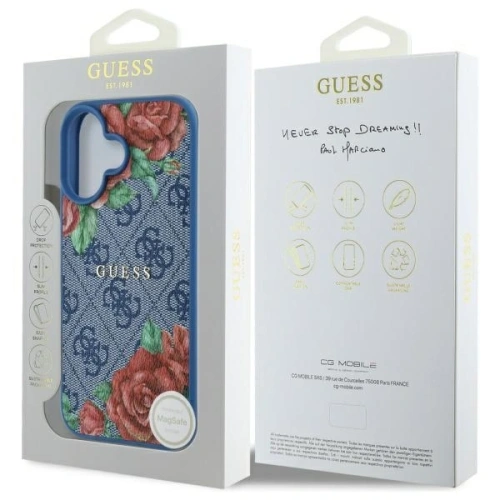 Kup Guess GUHMP16SP4ROPEMCB Apple iPhone 16 husă dură 4G Imprimare flori MagSafe albastru - GUE4218 - {ean13} - Sklep Home Screen