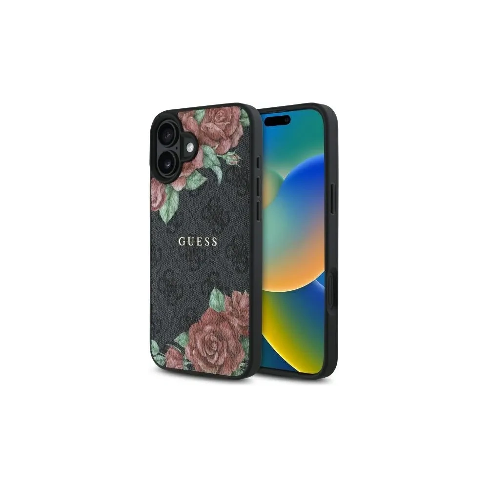 Etui Guess GUHMP16SP4ROPEMCK Apple iPhone 16 hardcase 4G Flowers Print MagSafe czarny/black