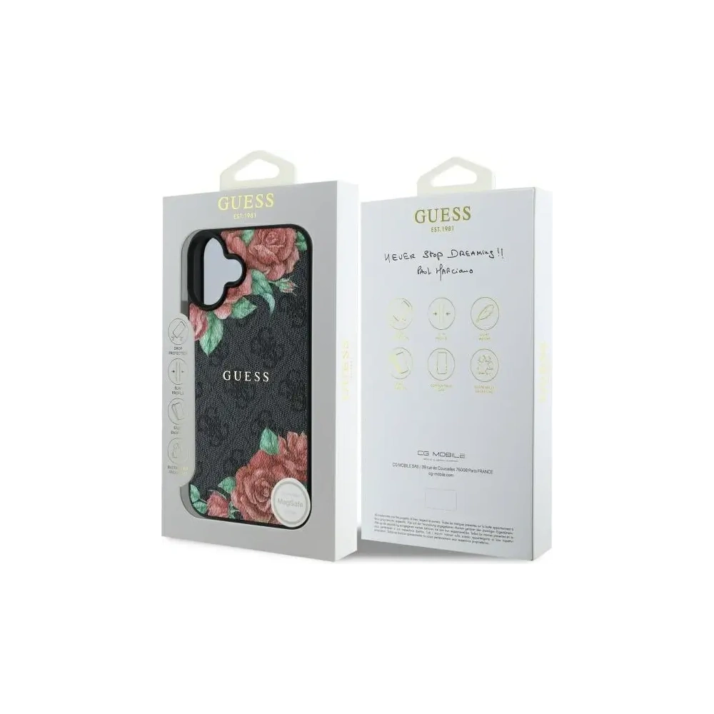 Etui Guess GUHMP16SP4ROPEMCK Apple iPhone 16 hardcase 4G Flowers Print MagSafe czarny/black
