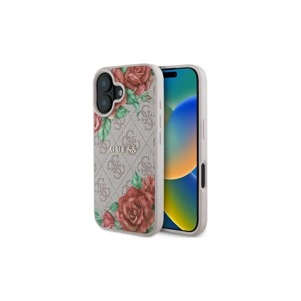 Etui Guess GUHMP16SP4ROPEMCP Apple iPhone 16 hardcase 4G Flowers Print MagSafe różowy/pink