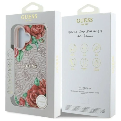 Buy Guess GUHMP16SP4ROPEMCP Apple iPhone 16 hardcase 4G Flowers Print MagSafe pink - GUE4220 - {ean13} - Home Screen Store Europe