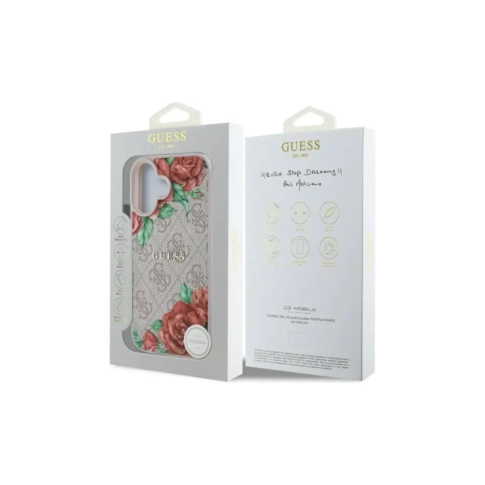 Etui Guess GUHMP16SP4ROPEMCP Apple iPhone 16 hardcase 4G Flowers Print MagSafe różowy/pink