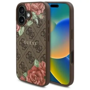 Buy Guess GUHMP16SP4ROPEMCW Apple iPhone 16 hardcase 4G Flowers Print MagSafe brown - GUE4221 - {ean13} - Home Screen Store Europe