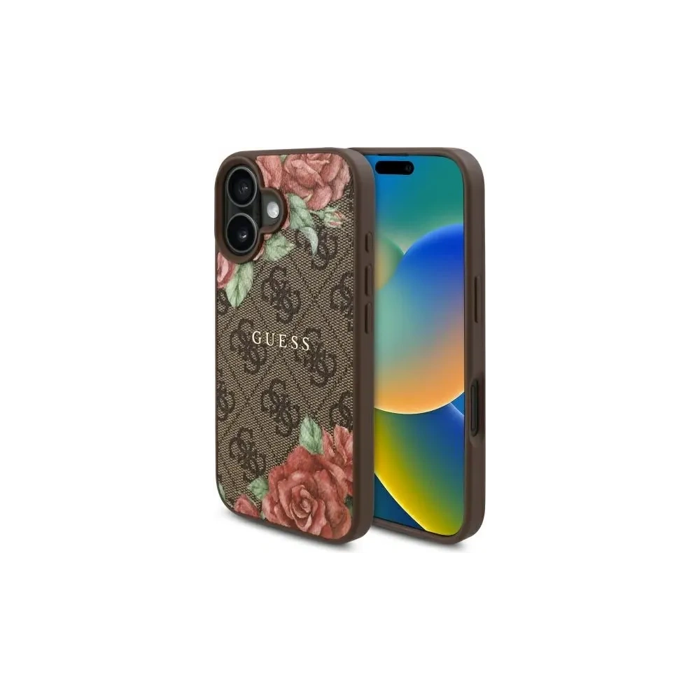 Etui Guess GUHMP16SP4ROPEMCW Apple iPhone 16 hardcase 4G Flowers Print MagSafe brązowy/brown