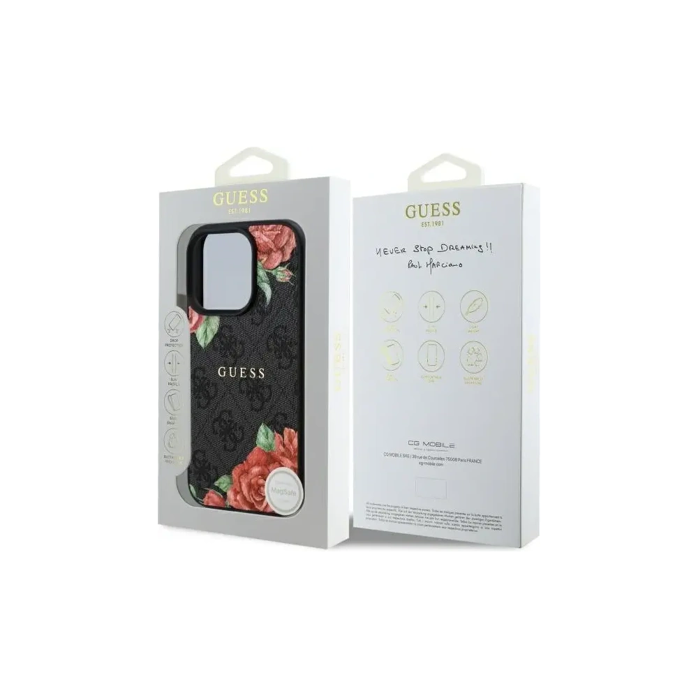 Etui Guess GUHMP16XP4ROPEMCK Apple iPhone 16 Pro Max hardcase 4G Flowers Print MagSafe czarny/black