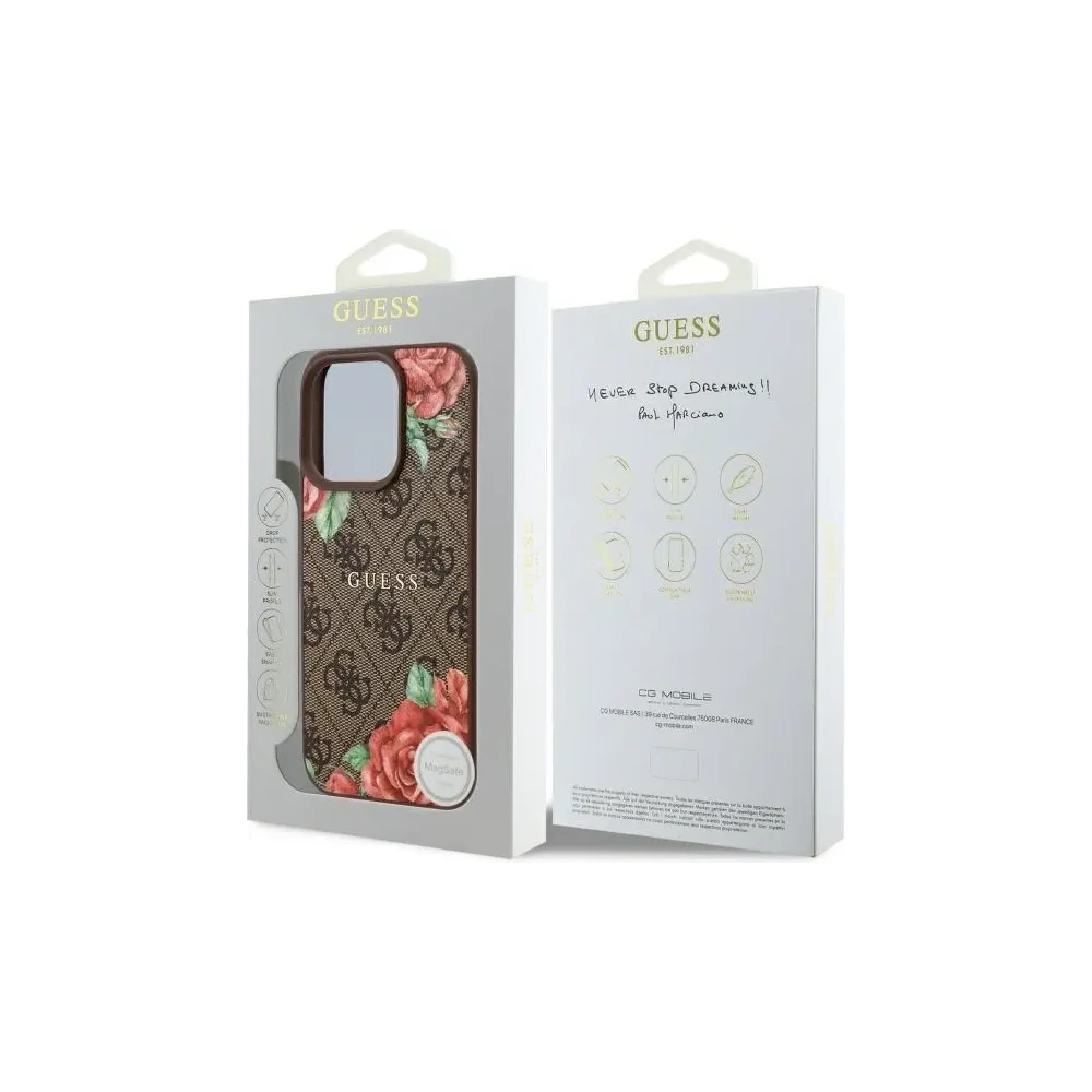 Etui Guess GUHMP16XP4ROPEMCW Apple iPhone 16 Pro Max hardcase 4G Flowers Print MagSafe brązowy/brown