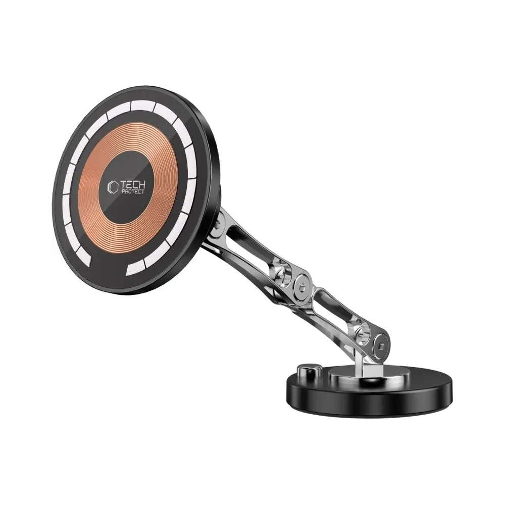 Uchwyt samochodowy na kokpit z ładowarką + blaszki Tech-Protect MM15W-V8 Magnetic MagSafe Dashboard Car Mount Wireless Charger 15W Black