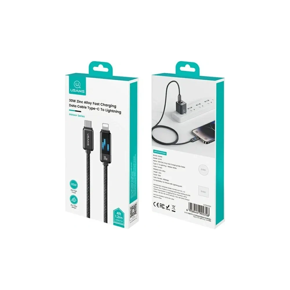 Kabel USAMS US-SJ743 USB-C / Lightning 30W 1.2m Zinc Alloy Fast Charging Data Cable Meteor Series