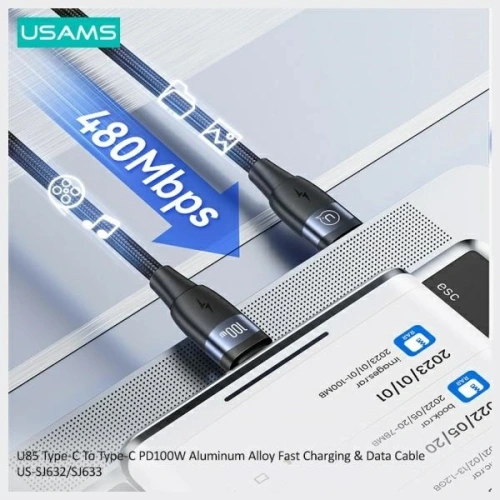 Kup Cablul USAMS US-SJ633 USB-C / USB-C 100W 2m din aliaj de aluminiu, pentru încărcare rapidă și transfer de date. - USA1220 - {ean13} - Sklep Home Screen