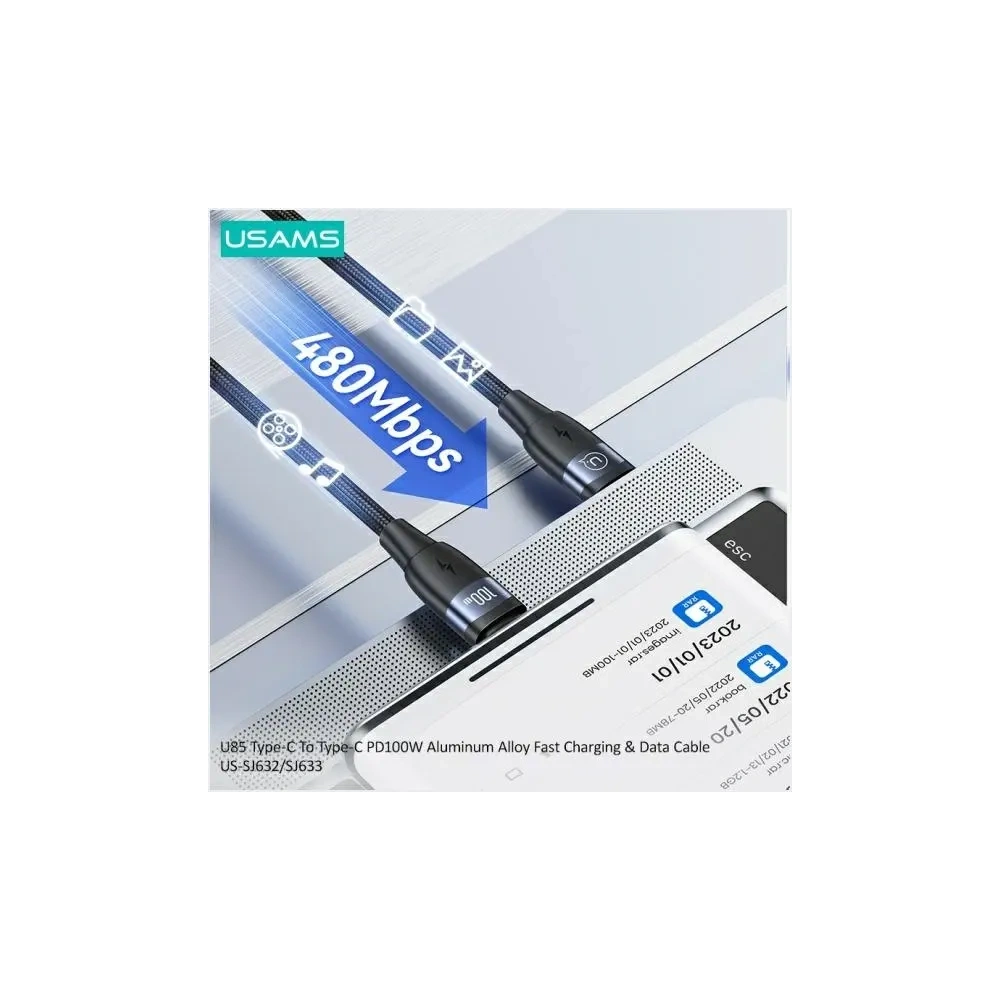 Kabel USAMS US-SJ633 USB-C / USB-C 100W 2m Aluminum Alloy Fast Charging & Data Cable
